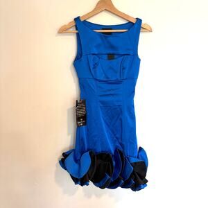 Bebe Cocktail Party Mini Dress Size 00 Blue Satin Cutout Sleeveless Embellished